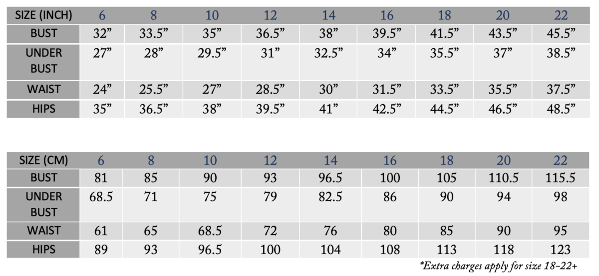 Standard Size Chart Valusta Not Just Another Dress 